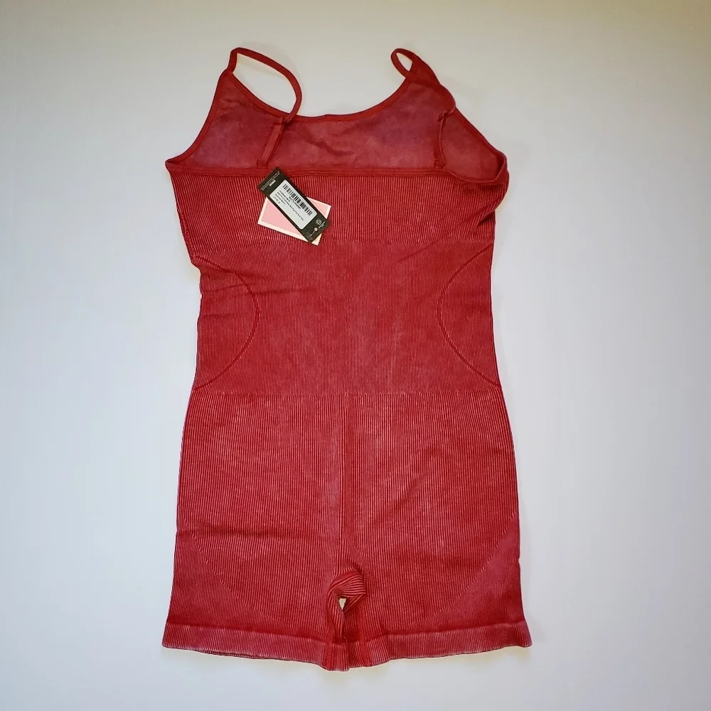 NWT PrettyLittleThing Red Acid Wash Seamless Gym Unitard Sz XXL